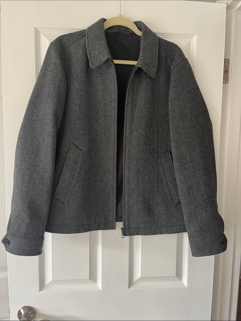 Houndstooth Gray Zip-Front Wool Blend/lined Jacket